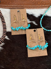 Load image into Gallery viewer, Gold and Turquoise Rock Hoops
